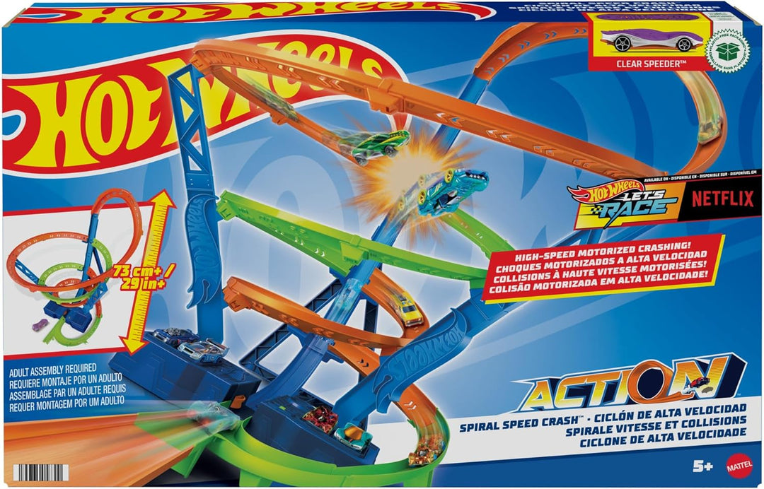 Hot Wheels HJT51 - Action Spirale Autorennbahn mit Crash-Zonen und batterie-betriebenem Beschleunige