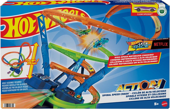 Hot Wheels HJT51 - Action Spirale Autorennbahn mit Crash-Zonen und batterie-betriebenem Beschleunige