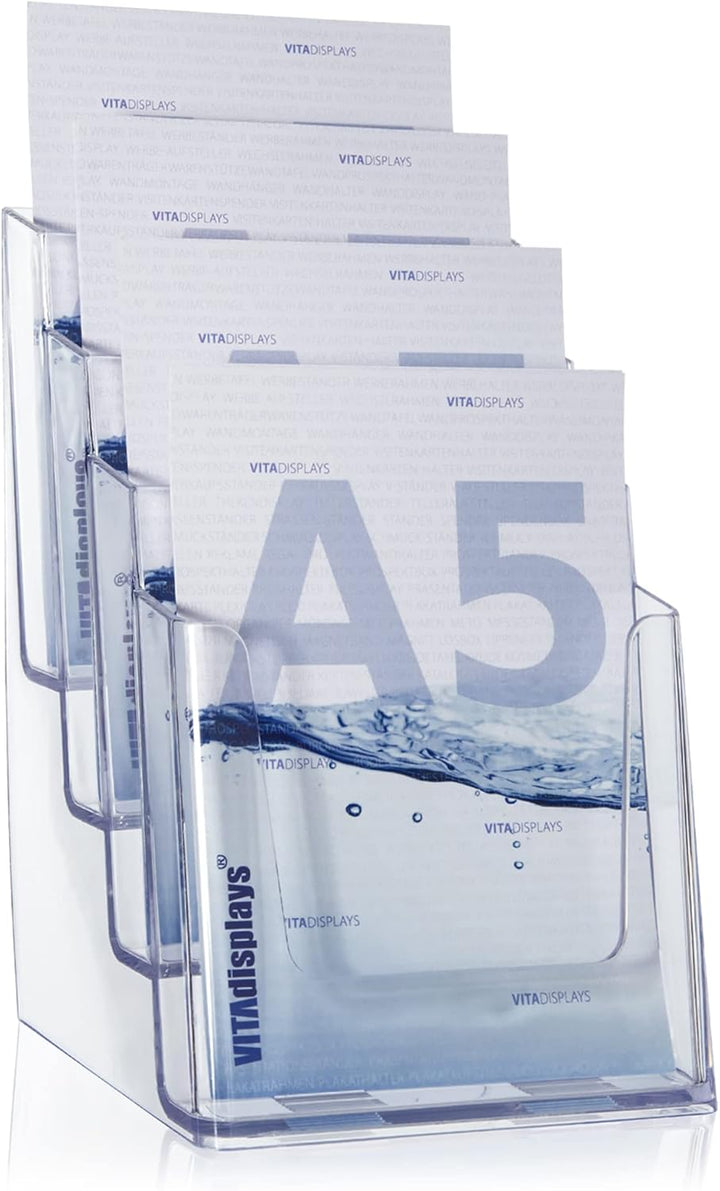 2 Stk. DIN A5 Tischprospektständer mit vier Etagen, Flyerständer, transparenter Flyerhalter und Pros