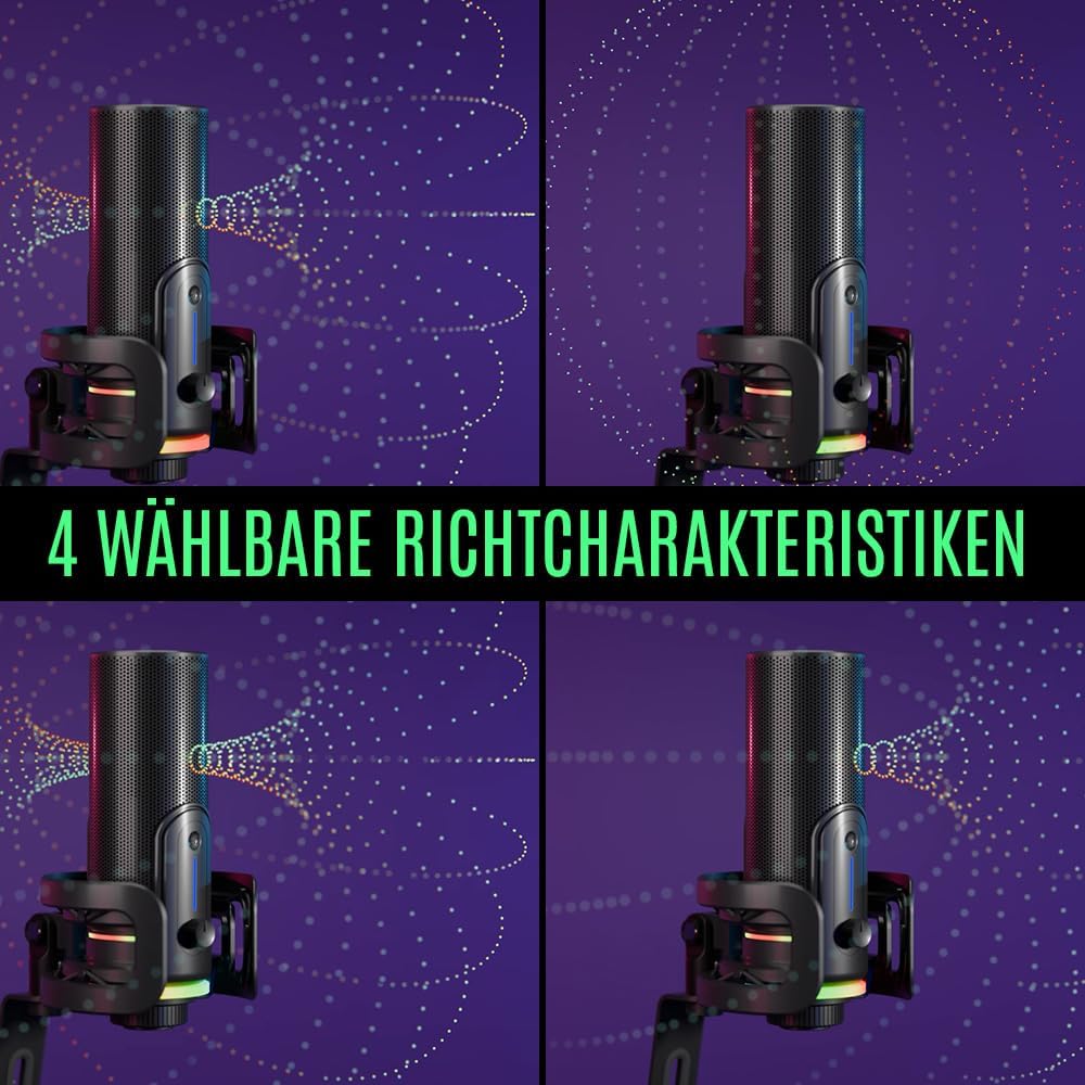 Streamplify MIC PRO RGB Mikrofon, Studioqualität, Fortschrittliche Geräuschunterdrückung, 192kHz/24b