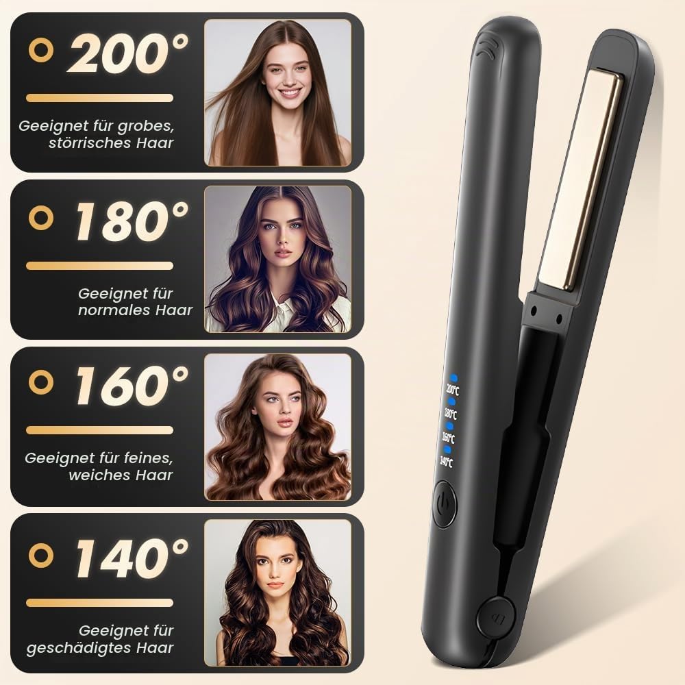 Mini Glätteisen Kabellos, 2 in 1 Reise Glätteisen Mini mit 4 Temperaturen glätteisen locken und Glät