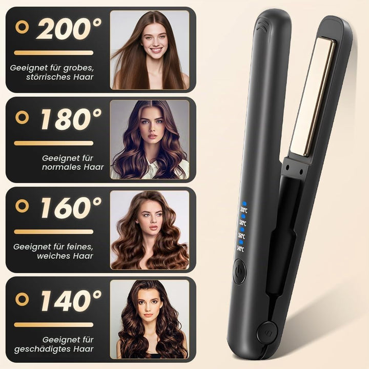 Mini Glätteisen Kabellos, 2 in 1 Reise Glätteisen Mini mit 4 Temperaturen glätteisen locken und Glät