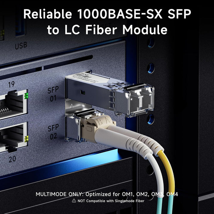 Cable Matters 2er-Pack 1000BASE-SX SFP LC Multimode Glasfaser Transceiver Modul, 1.25G, 850 nm, MMF