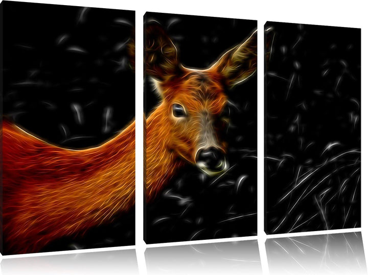 Dark stolzes Reh beim Fressen schwarz/weiss Deluxe 3-Teiler Leinwandbild 120x80 Bild auf Leinwand, X