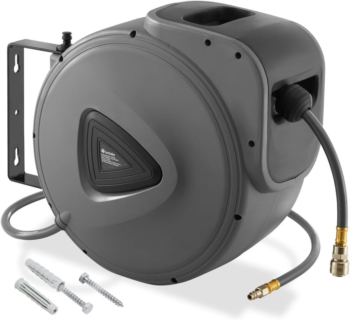 tectake 800801 Druckluftschlauch Aufroller mit ¼ Zoll Schnellkupplung, Aufroll-Automatik mit Schlauc