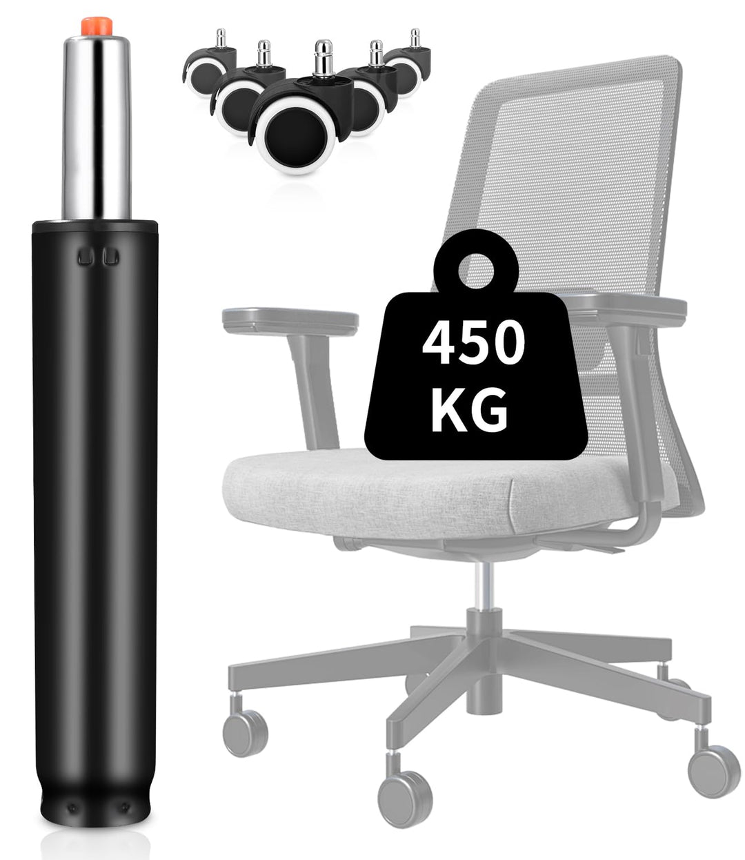 Gasdruckfeder Bürostuhl, Ersatz Gasdruckdämpfer Zylinder, 310mm-455mm, 450KG, Mit 5 Rollen, Für Offi