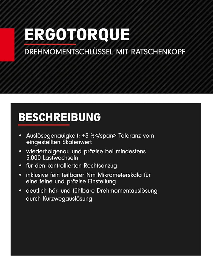KS Tools Ratschen Drehmomentschlüssel 1/2 Zoll ERGOTORQUEprecision 516.6542 I 40-200 Nm I Mit Doppel