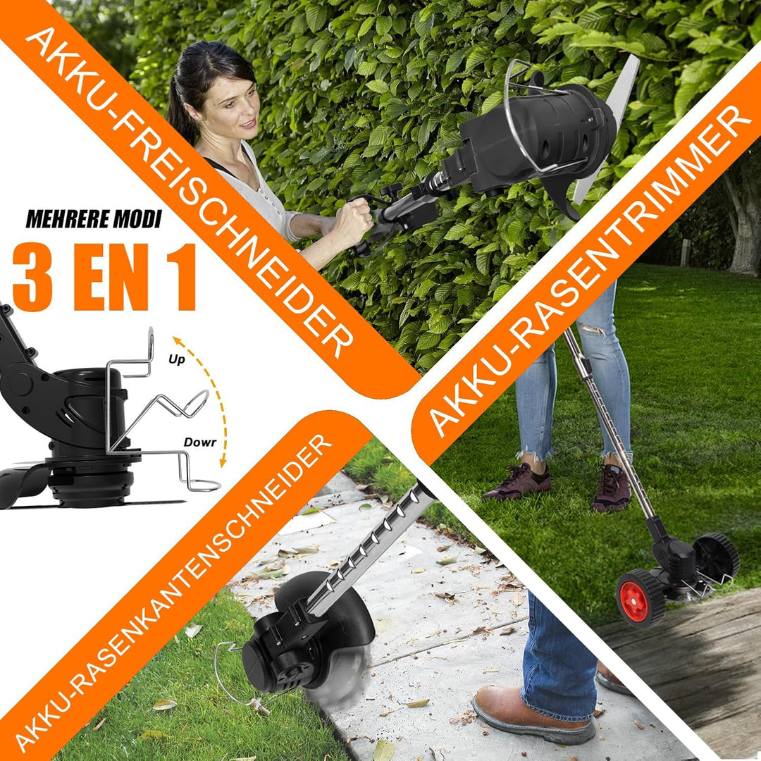 Akku-Rasentrimmer 21V Elektrischer Rasentrimmer - Motorsense akku Mit 2x2000mAh Batterie und 4 Messe