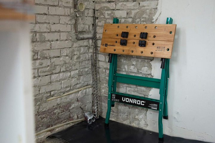 Werkbank - Spanntisch - Mit Bambus-Arbeitsplatte, maximale Belastbarkeit 150 kg