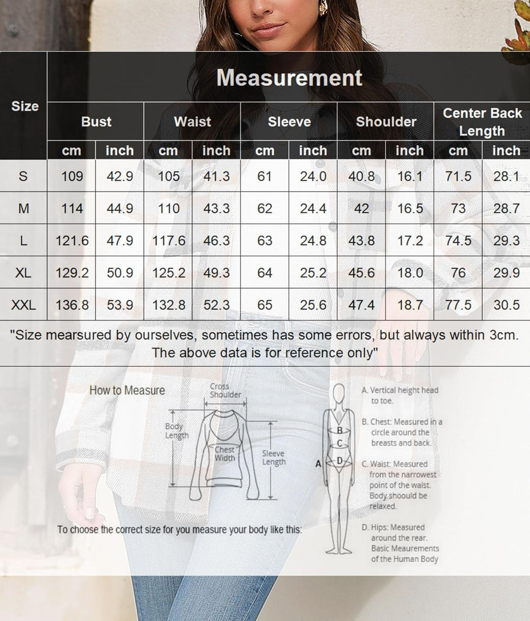 Zeagoo Damen Hemdjacke Karierte Jacke Langarm Shacket Mantel Flanell Jacke Hemdbluse mit Knöpfen Hel