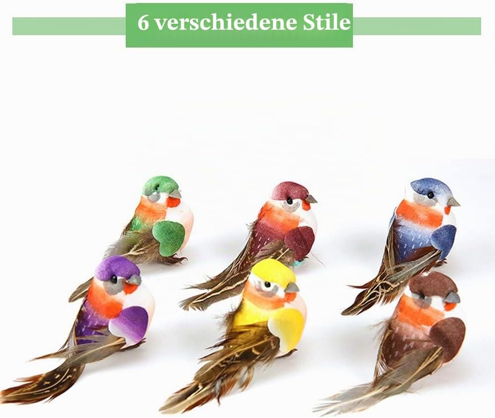 Yolococa Künstliche Vögel aus Federn mit Klammern, Weihnachtsbaum, Dekoration, Vogelornamente, Mehrf