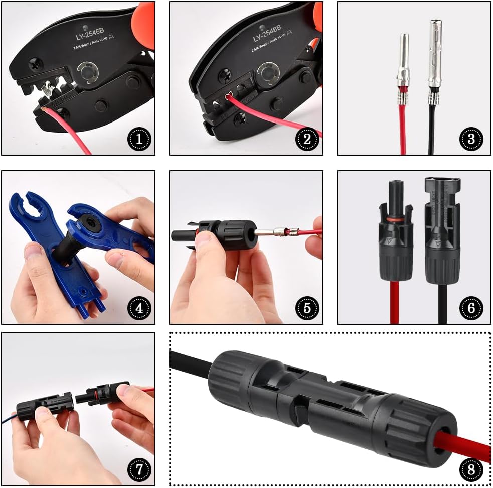 mc4 Crimpzange Set für 2.5/4/6mm² Solarpanel PV Kabel, Solar Crimpzange Werkzeug mit 10 Paar Kabelst