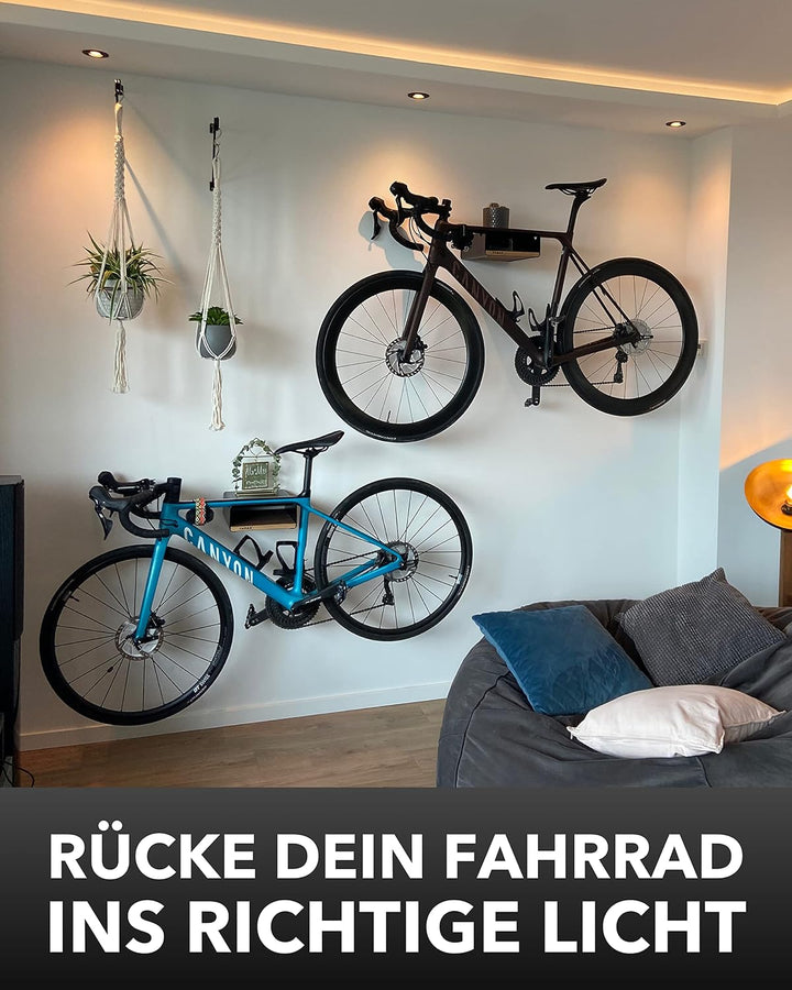 PARAX Fahrrad Wandhalterung S-Rack individualisierbar Aluminium Holz – Fahrrad Halterung für Rennrad