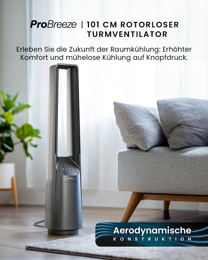 Pro Breeze 101cm rotorloser Ventilator - Ventilator oszillierend mit Fernbedienung, LED Display, 6 G
