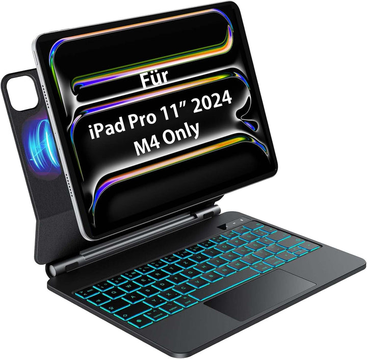 OMOTON Für iPad Pro 11 (M4,2024) Tastatur mit Hülle, Kabellos Beleuchtete Tastatur QWERTZ mit Multi-