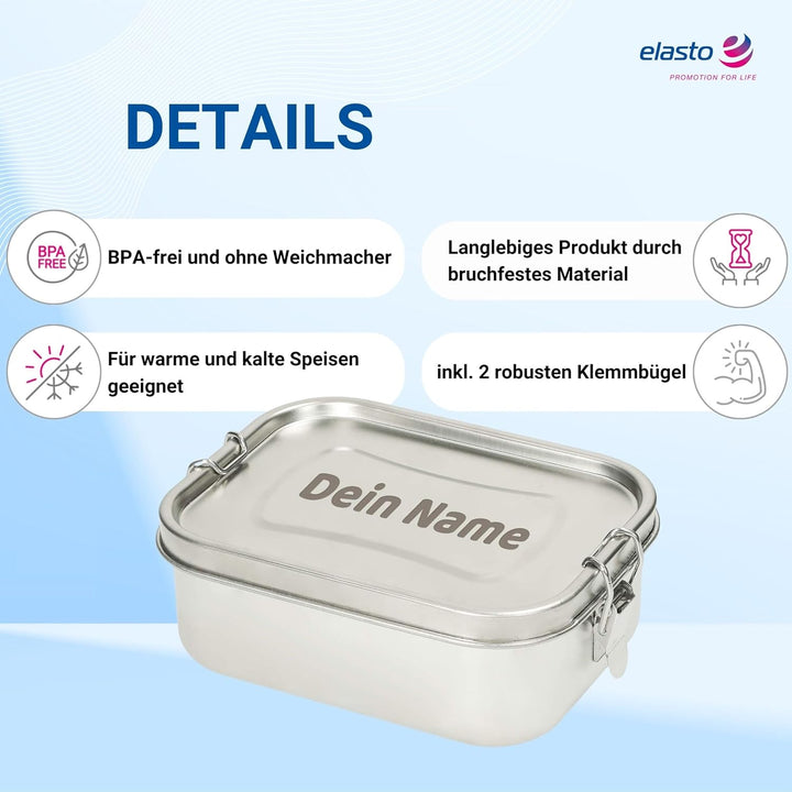 Personalisierte Brotdose Edelstahl 1000 ml - Robuste Lunchbox für Kinder & Erwachsene inkl. Dichtung