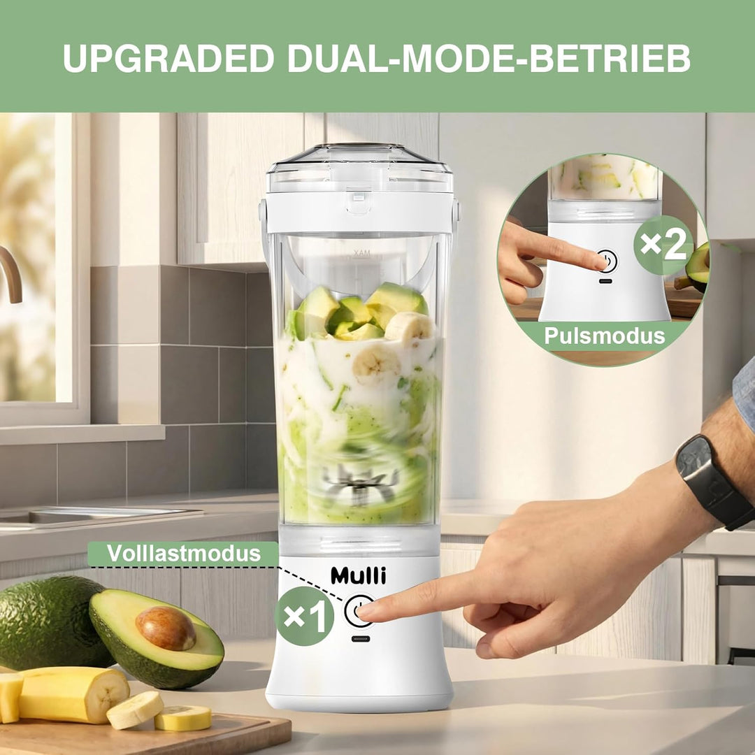Mulli Upgraded tragbarer Mixer – 17 oz USB-C-Mixer mit auslaufsicherem Trinkdeckel, BPA-frei, für Sm