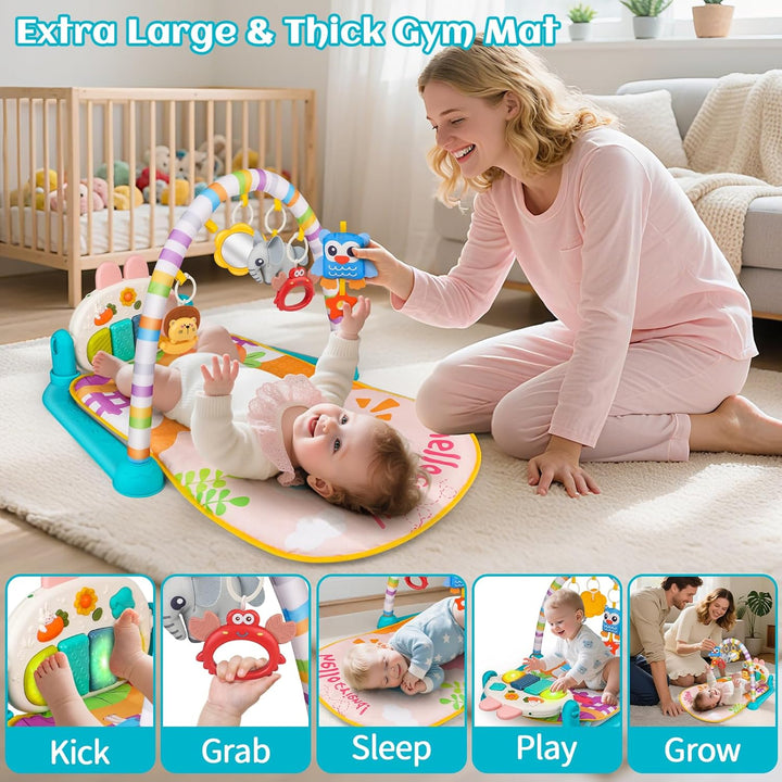 nicknack Spielmatte für Baby mit Klavier, Musik & Lichtern – Spielbogen, Tummy Time Activity Center
