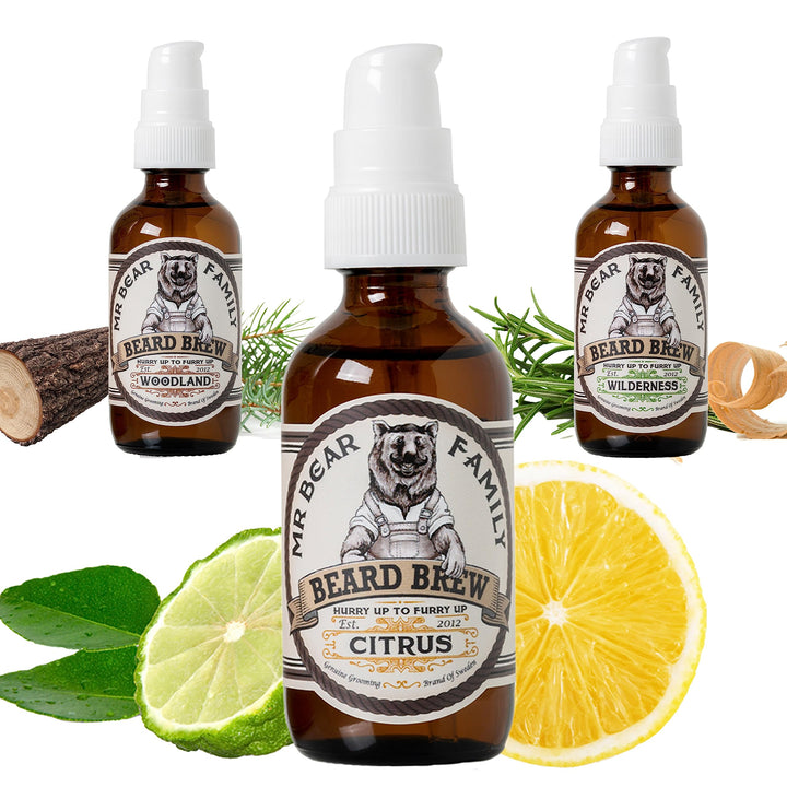 Mr Bear Family Bartöl Herren - Citrus - pflegt und unterstützt Bart Wachstum - nährreiches Bartpfleg
