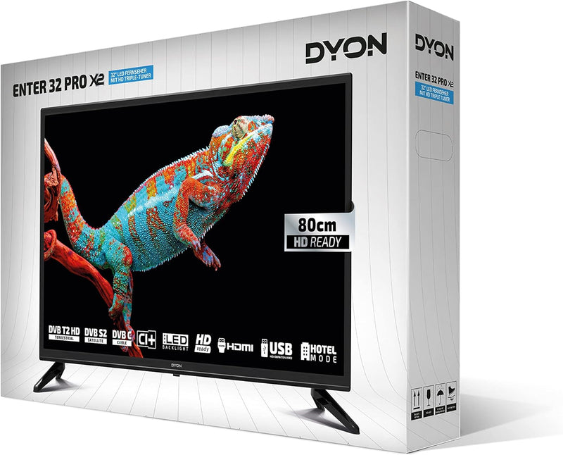 DYON Enter 32 Pro X2 80 cm (32 Zoll) Fernseher (Triple Tuner (DVB-C/-S2/-T2), Hotelmodus, USB-Media