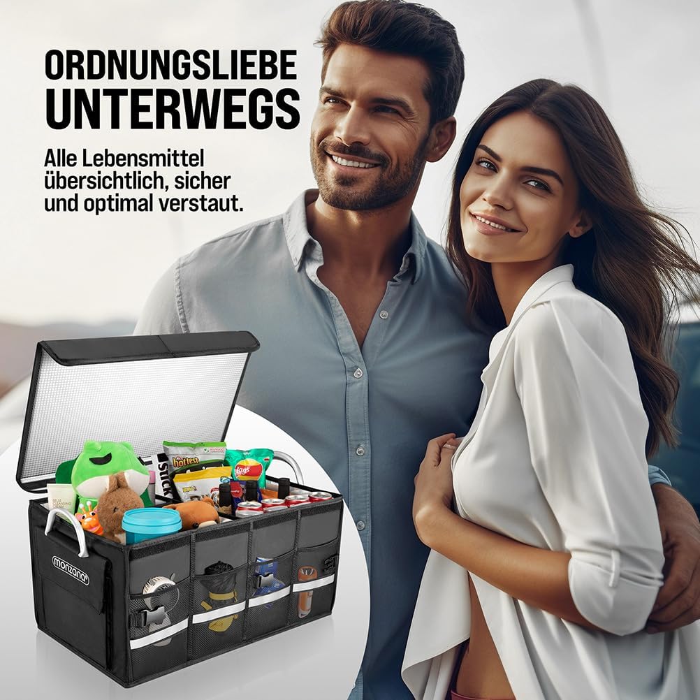 Monzana® Kofferraum Organizer Deckel 68L Isolierung Alu-Griffe Trennwände Wasserdicht Faltbar MDF Wä
