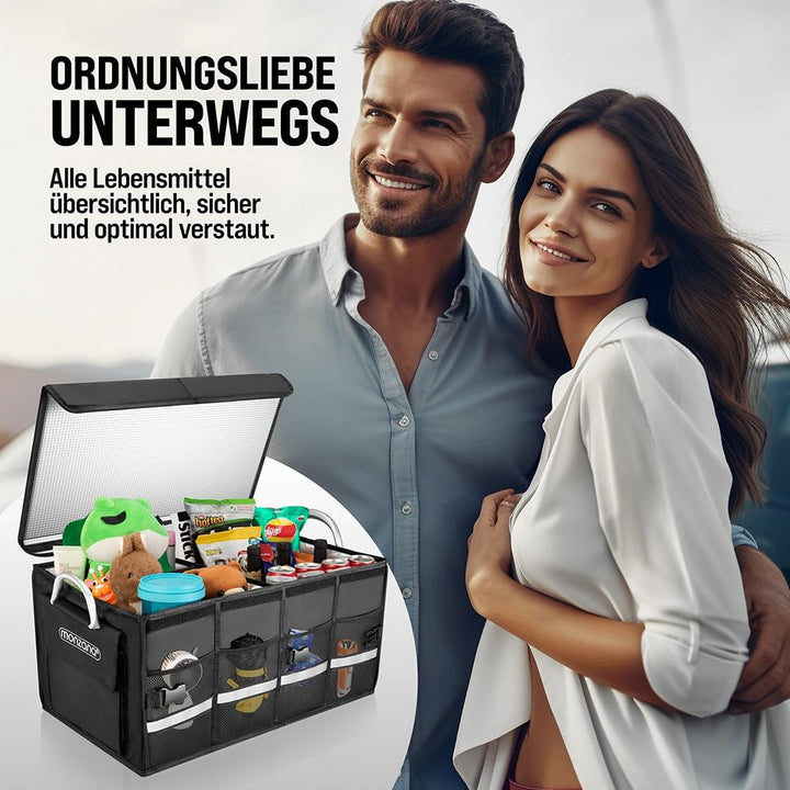 Monzana® Kofferraum Organizer Deckel 68L Isolierung Alu-Griffe Trennwände Wasserdicht Faltbar MDF Wä