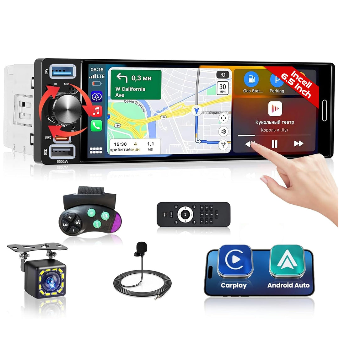 Hikity 1 DIN Autoradio Bluetooth Stereo Auto Bluetooth kompatibel mit Wireless CarPlay & Android Aut