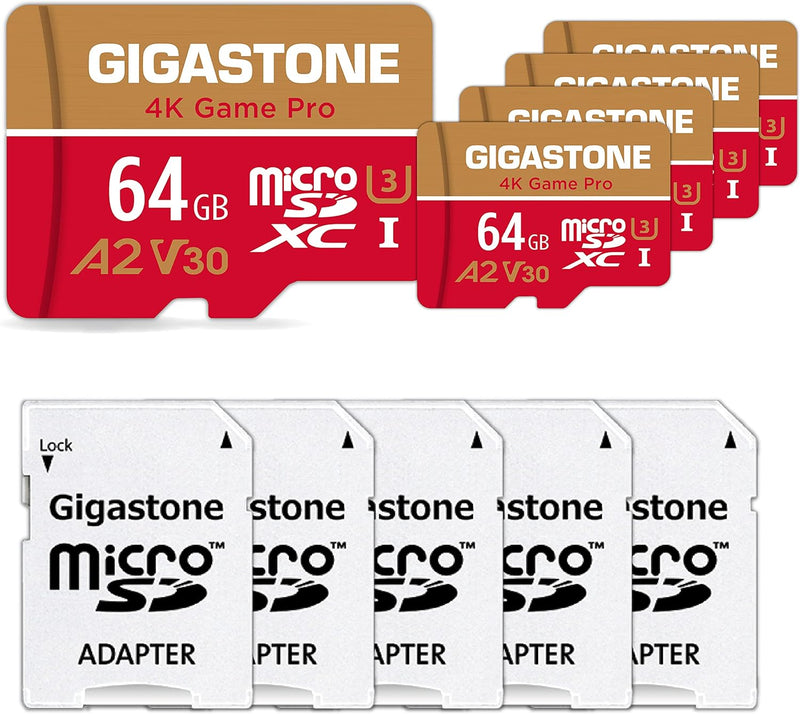 Gigastone 4K Game Pro 64GB MicroSDXC Speicherkarte 5er-Pack und SD-Adapter mit A2 App-Leistung bis z