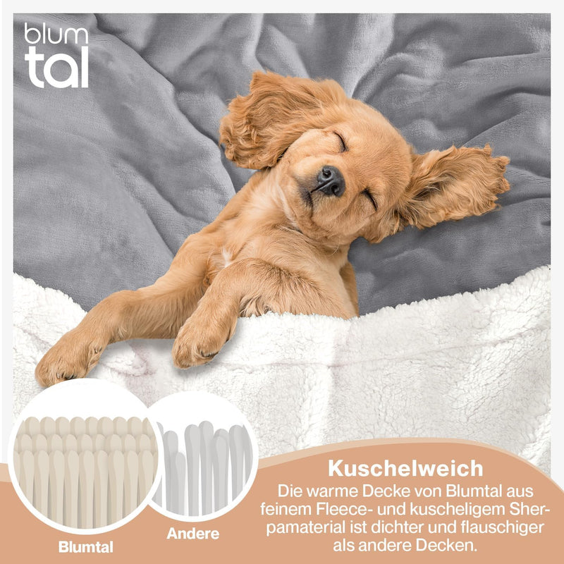 Blumtal Premium Sherpa Kuscheldecke 150 x 200 cm - warme Decke Oeko-TEX® zertifizierte Dicke Sofadec