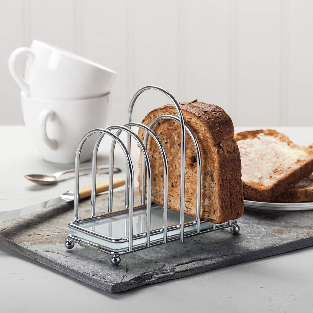 Kilo BA87 Toastständer aus Chrom mit 6 Scheiben im Art-Deco-Design mit mattiertem Glasboden, Kugelfü