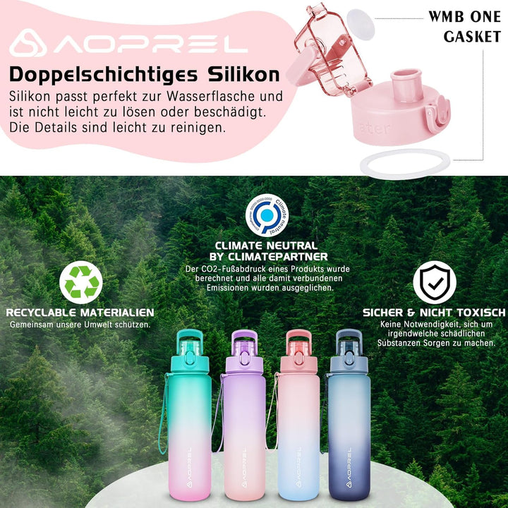 AOPREL Trinkflasche 1l, Wasserflasche BPA-Frei aus Tritan, Sport Trinkflasche Kohlensäure geeignet,