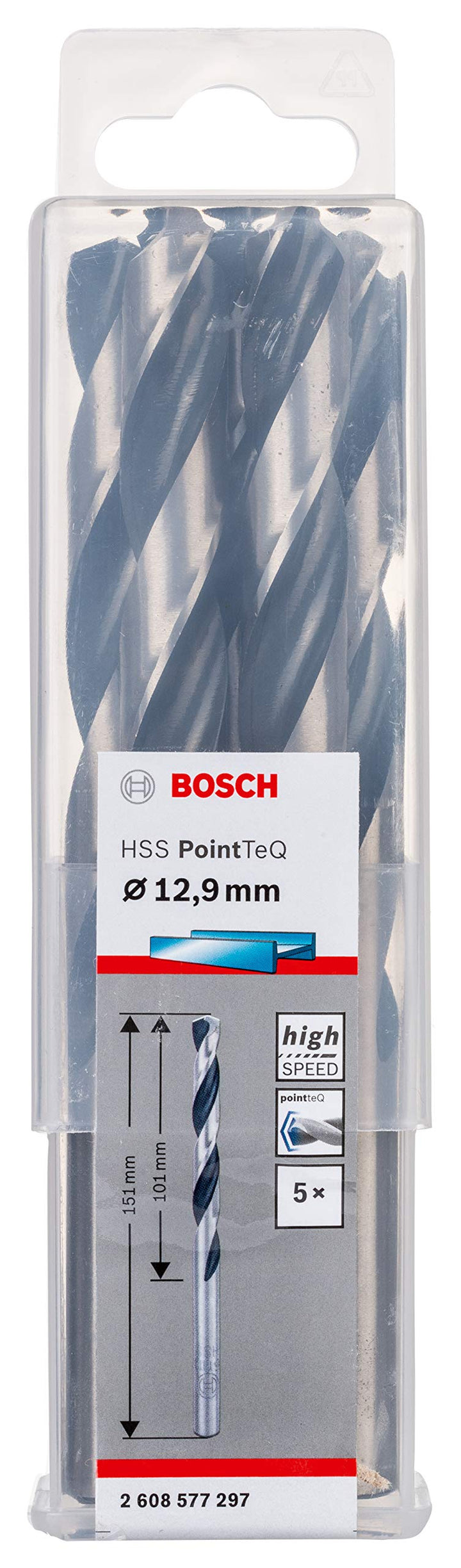 Bosch Professional 5 Stück HSS Spiralbohrer PointTeQ (für Metall, 12,9 x 101 x 151 mm, Zubehör Bohrs