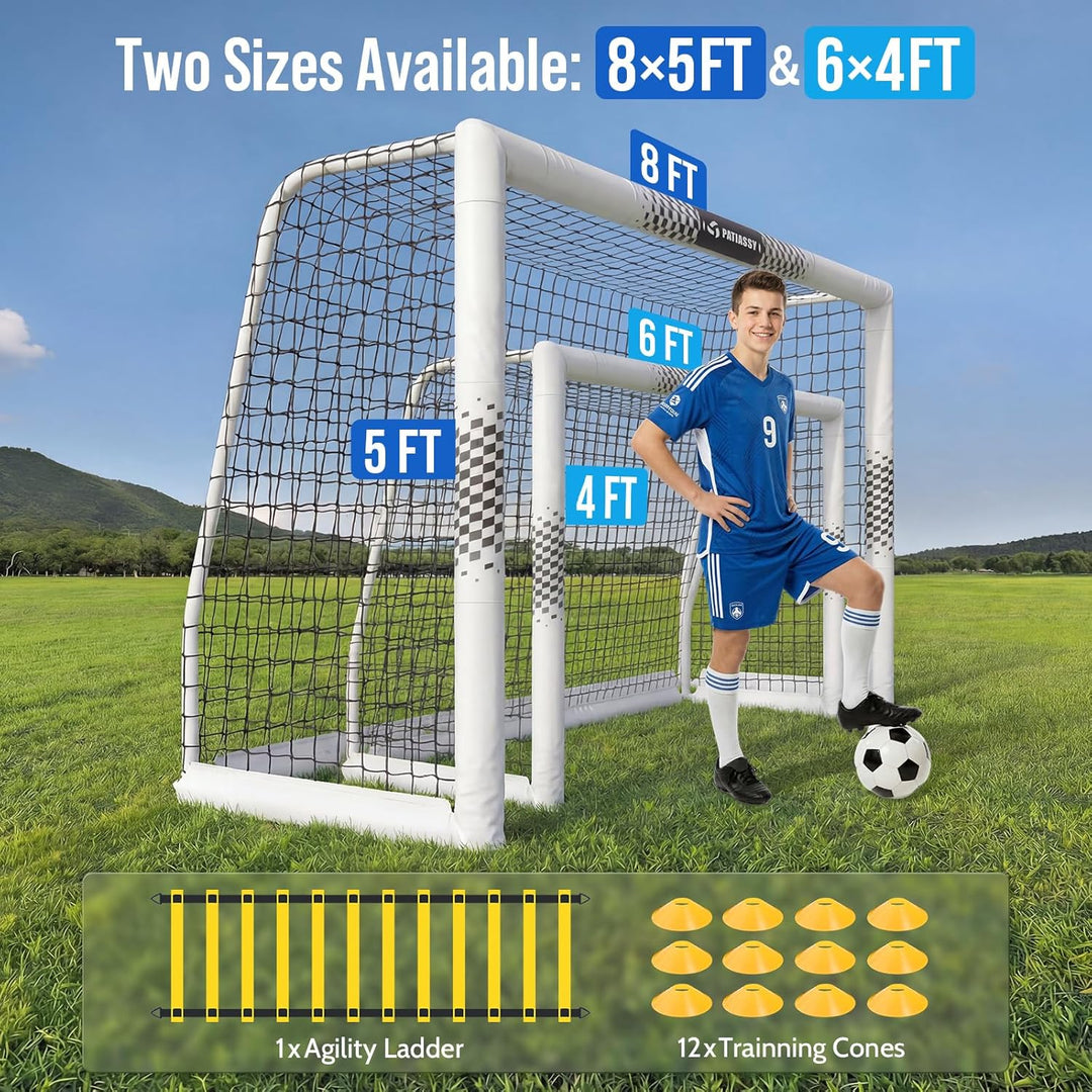 Fussballtor für den Garten, 240 x 160 cm, robustes Fussballnetz mit sicherheitsgepolsterten Metallpf