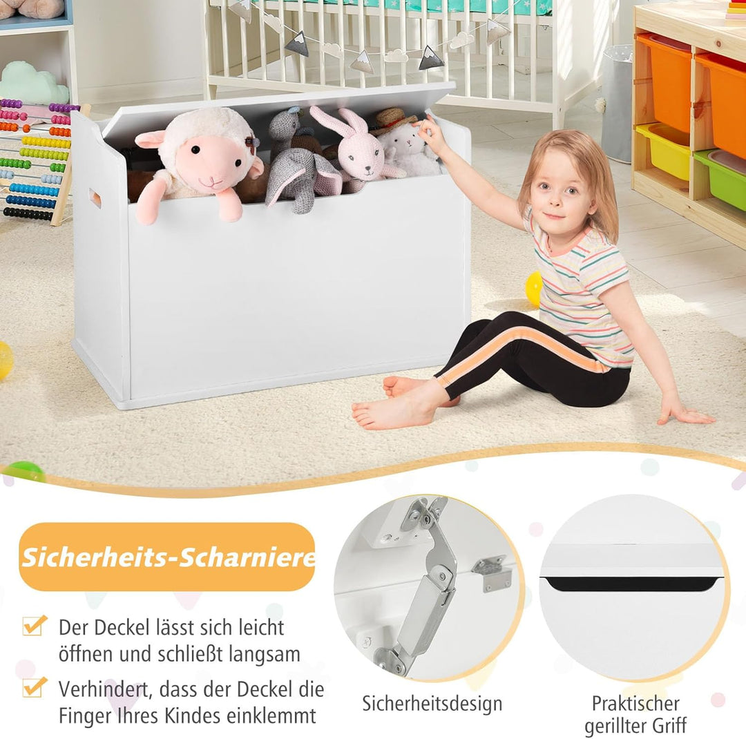 DREAMADE Spielzeugkiste mit Deckel, Kinderbank mit Kissen, Spielzeugtruhe Kindertruhe, Aufbewahrungs