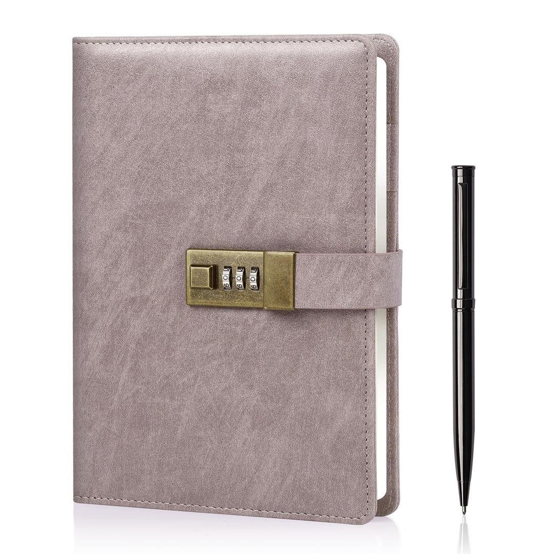 WEMATE Tagebuch mit Schloss, A5 PU Leder Journal mit Schloss 240 Seiten, Vintage Lock Journal mit St