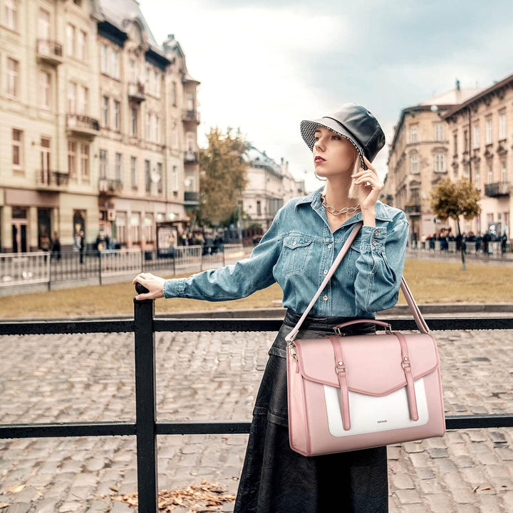 ECOSUSI Laptop Handtasche Damen für Frauen 15,6 Zoll PU-Leder Aktentasche Grosse Computer-Umhängetas