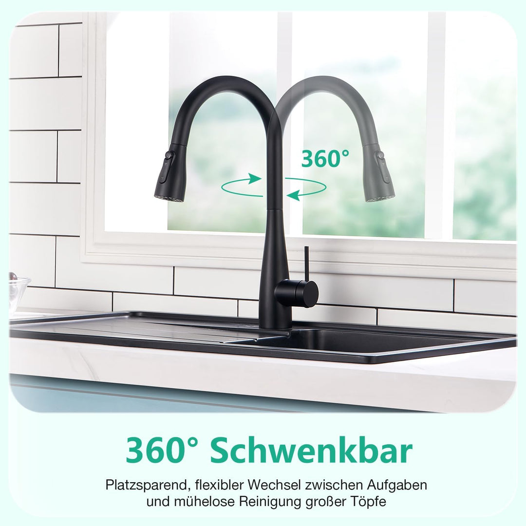 CREA 3 Wege Küchenarmatur mit Brause ausziehbar, Trinkwasserhahn Wasserhahn Armatur Küche, Mischbatt