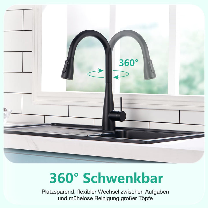 CREA 3 Wege Küchenarmatur mit Brause ausziehbar, Trinkwasserhahn Wasserhahn Armatur Küche, Mischbatt