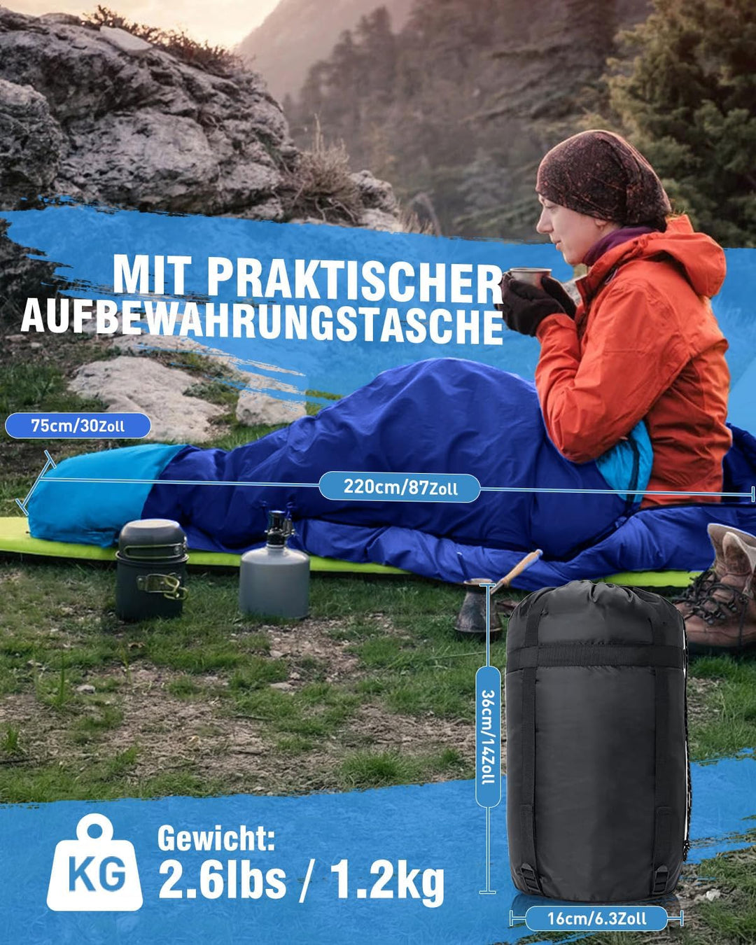 Schlafsack 3-4 Jahreszeiten, Outdoor Wasserdicht Ultraleicht Deckenschlafsack mit Innentasche für Er