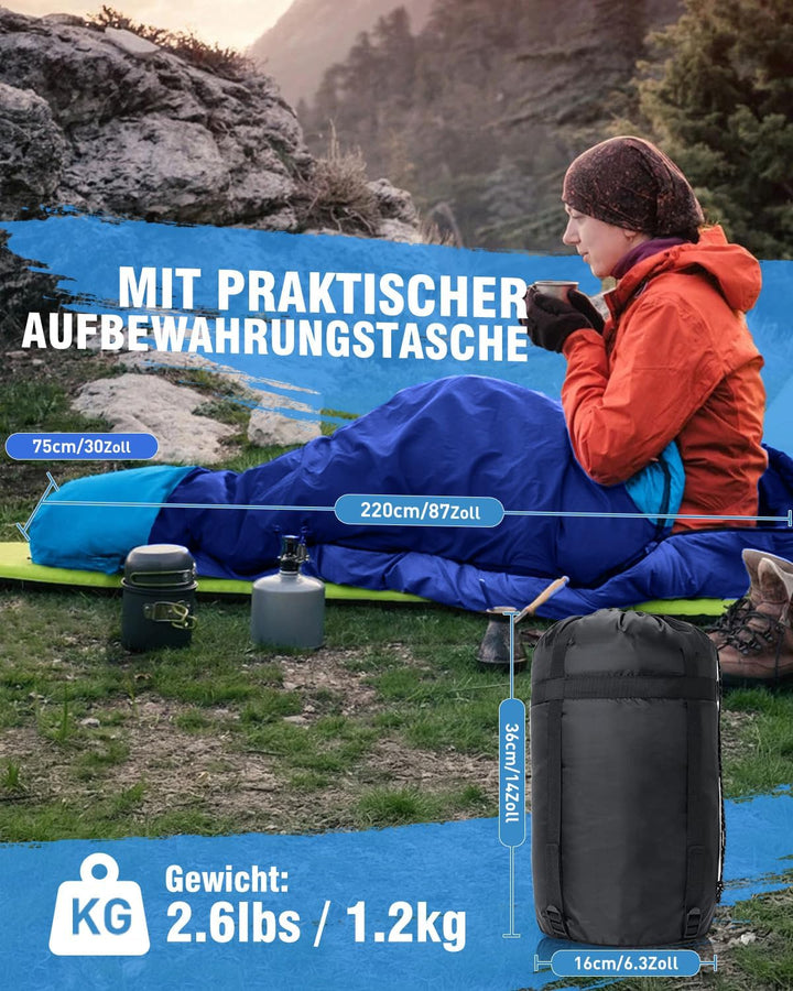 Schlafsack 3-4 Jahreszeiten, Outdoor Wasserdicht Ultraleicht Deckenschlafsack mit Innentasche für Er