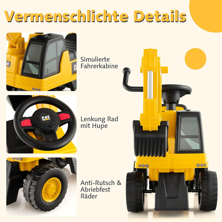 GOPLUS Sitzbagger, Kinderbagger mit Verstellbarer Schaufel, Hupe & Stauraum unter Sitz, Rutscherfahr