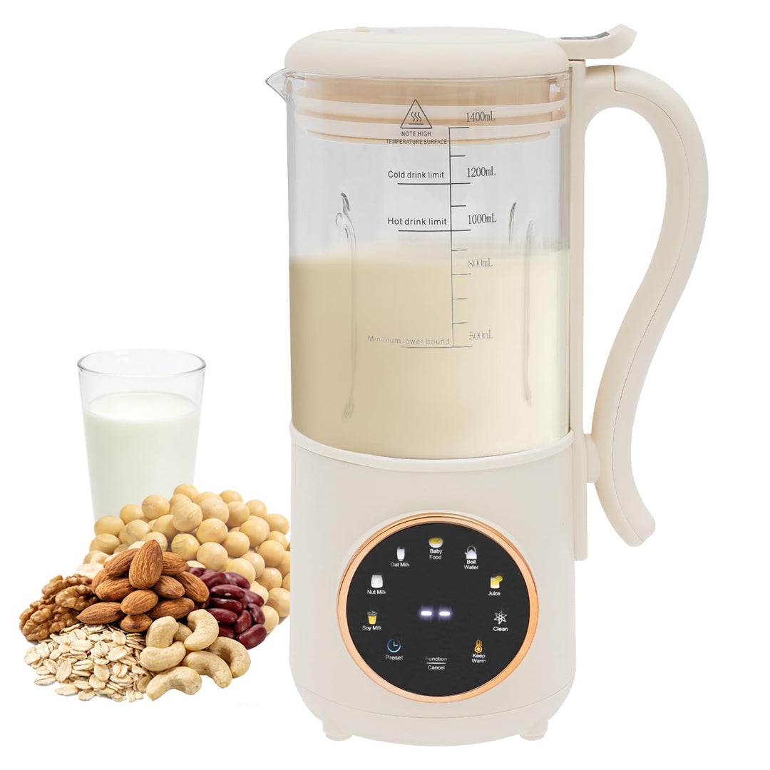 Nussmilch Maschine 1400ml, Sojamilchmaschine mit 16 Klingen & Sicherheitsverschluss, 12h Timer, 55°C
