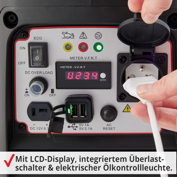HECHT Inverter 2000 Watt Stromerzeuger Notstromaggregat – 4 Liter Benzin Tank – 6 Stunden Laufzeit –