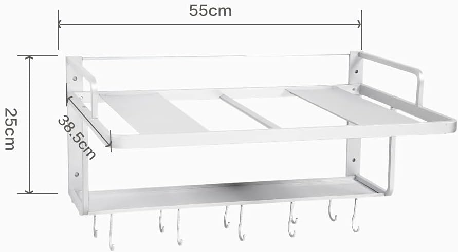 Wakects Mikrowellenhalterung Wandmontage, Aluminium Doppelschicht Küchenregal mit Ablage, 55 x 38,5