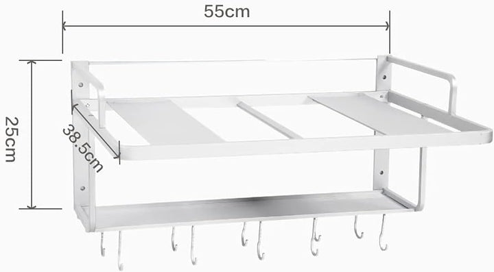 Wakects Mikrowellenhalterung Wandmontage, Aluminium Doppelschicht Küchenregal mit Ablage, 55 x 38,5