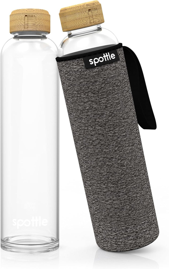 spottle Trinkflasche aus Glas 1l - Glasflasche 500ml - 750ml - 1 Liter mit Neoprenhülle/Schutzhülle