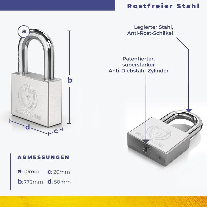 Magmaus® PDL/50 [Nicht Rostend] Schweres Vorhängeschloss für den Aussenbereich wetterfest - [10mm An