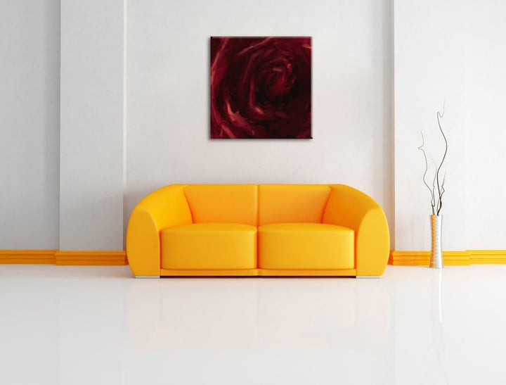 Rote Rose Pinsel Effekt, Format: 70x70 auf Leinwand, XXL riesige Bilder fertig gerahmt mit Keilrahme