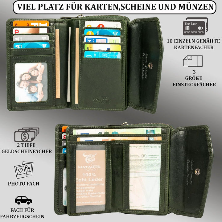 MATADOR RFID Blocker Leder Portemonnaie Damen Gross | Geldbeutel Portmonee Damen mit Geschenk-Box |
