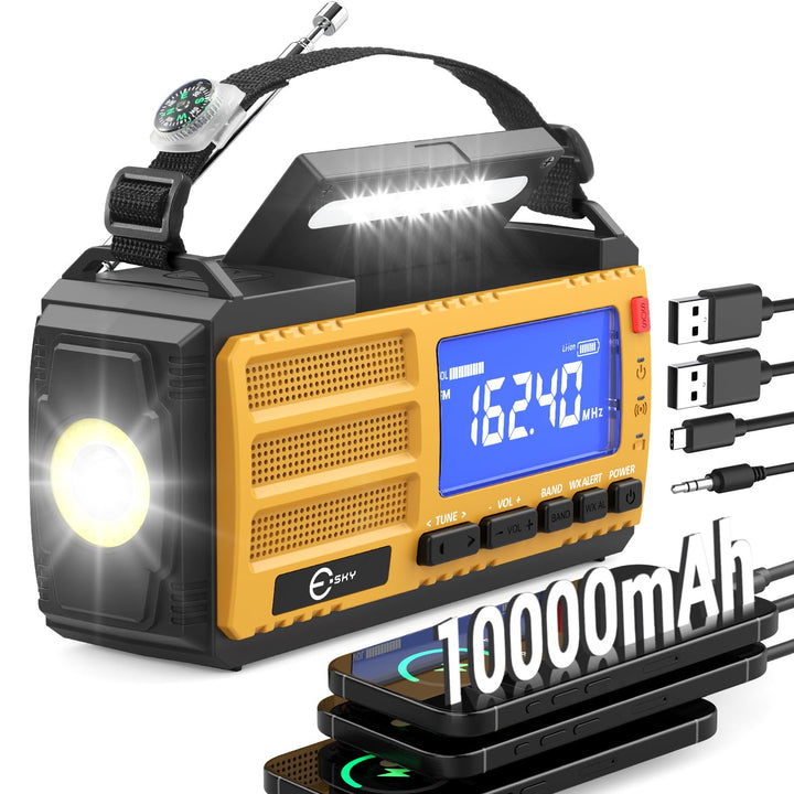 Esky Kurbelradio, 10000mAh Solar Notfallradio mit AM/FM Wiederaufladbare Weltempfänger, USB Lader, L
